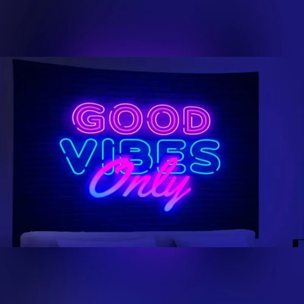 Good Vibes Only Neon Wall Tapestry Bedroom Dorm Decor NWOT
